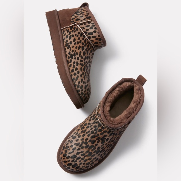 UGG Classic Ultra Mini Caspian Burnt Cedar Leopard Cheetah Animal Calf Hair 8 - Picture 1 of 14